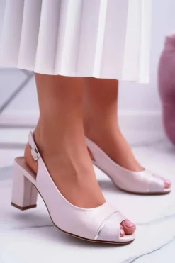 Discount Sandały Damskie Na Słupku Sergio Leone SK762 Różowa Perła Faune Damskie Sandały Na Obcasie