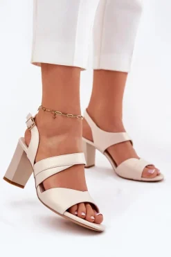 Sandały Na Słupku|Sandały Na Obcasie>Buty Sergio Leone Sandały Damskie Na Słupku Sergio Leone SK866 Beżowe