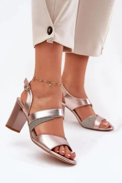 Sandały Damskie Na Słupku Sergio Leone SK866 Różowe Złoto Damskie Sandały Na Słupku|Sandały Na Obcasie