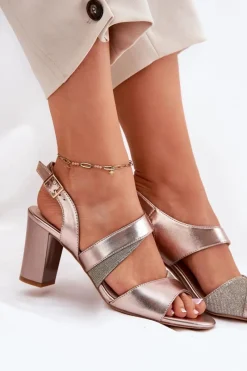 Sandały Damskie Na Słupku Sergio Leone SK866 Różowe Złoto Damskie Sandały Na Słupku|Sandały Na Obcasie