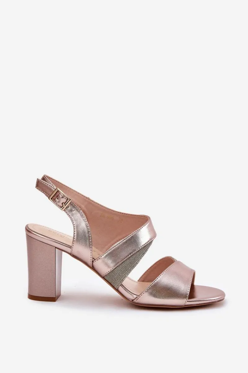 Sandały Damskie Na Słupku Sergio Leone SK866 Różowe Złoto Damskie Sandały Na Słupku|Sandały Na Obcasie