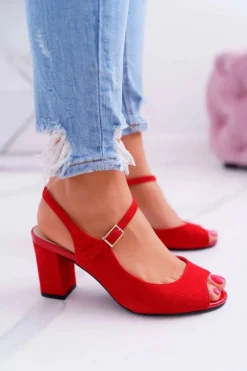 Sandały Damskie Na Słupku Sergio Leone SK808 Czerwone Dali Damskie Sandały Na Obcasie