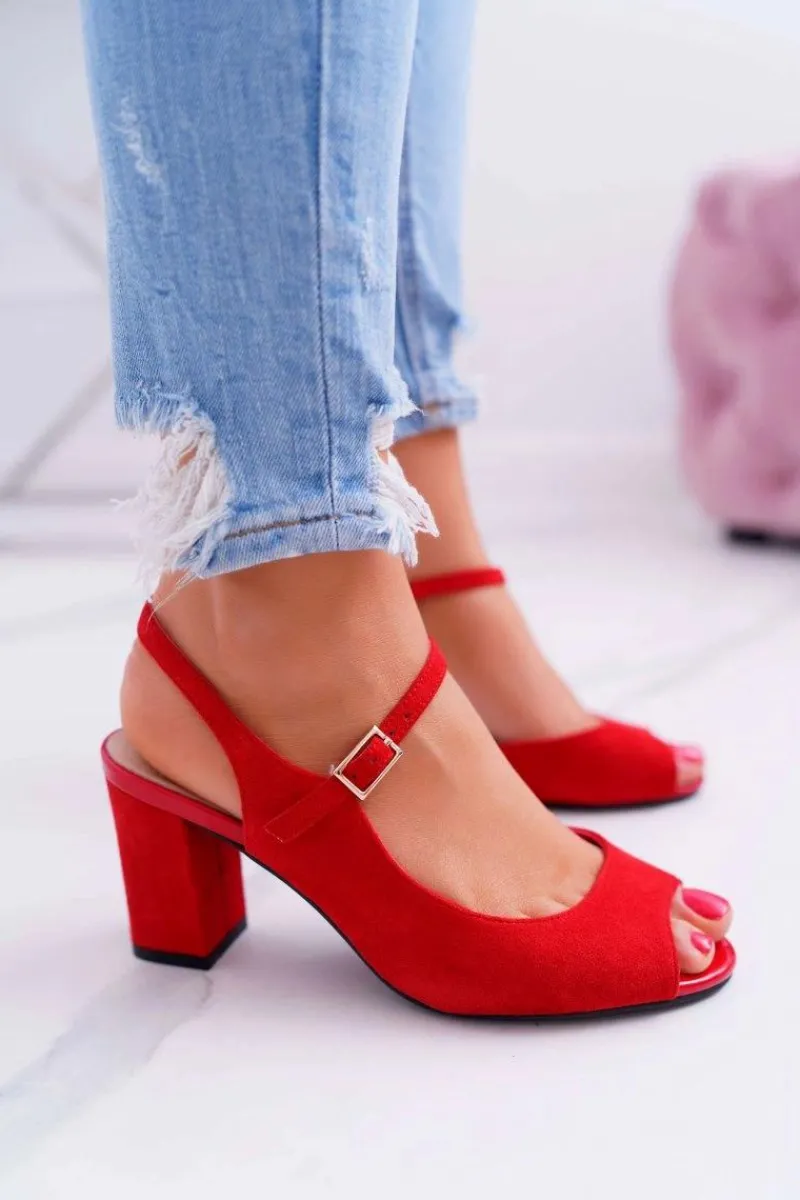 Sandały Damskie Na Słupku Sergio Leone SK808 Czerwone Dali Damskie Sandały Na Obcasie