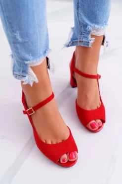 Sandały Damskie Na Słupku Sergio Leone SK808 Czerwone Dali Damskie Sandały Na Obcasie