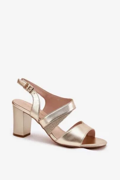 Best Buty Sergio Leone Sandały Damskie Na Słupku Sergio Leone SK866 Złote Złoty