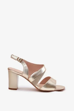 Best Buty Sergio Leone Sandały Damskie Na Słupku Sergio Leone SK866 Złote Złoty