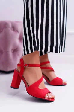 Best Buty Sergio Leone Sandały Damskie Na Słupku Sergio Leone SK868 Zamszowe Czerwone Mersi