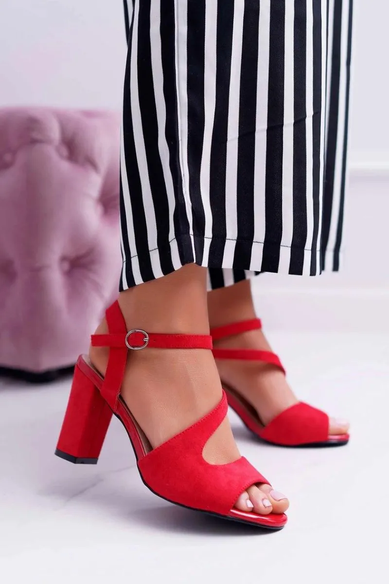 Best Buty Sergio Leone Sandały Damskie Na Słupku Sergio Leone SK868 Zamszowe Czerwone Mersi