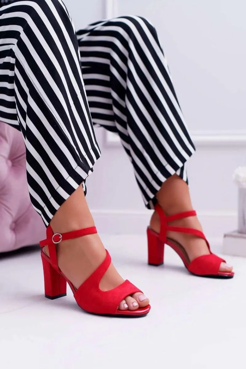 Best Buty Sergio Leone Sandały Damskie Na Słupku Sergio Leone SK868 Zamszowe Czerwone Mersi