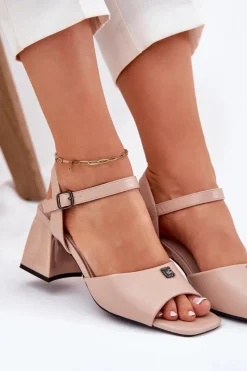 Sandały Na Słupku|Sandały Na Obcasie><noscript><img width=