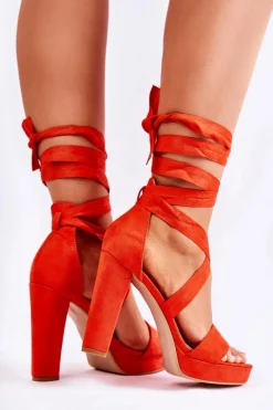 Best Sandały Damskie Na Słupku Wiązane Czerwone Milla Damskie Sandały Na Obcasie