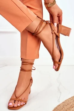 Sandały Na Obcasie>Boto Sandały Damskie Na Słupku Wiązane Camel Morning