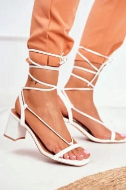 Sandały Na Obcasie>Boto Sandały Damskie Na Słupku Wiązane Białe Morning