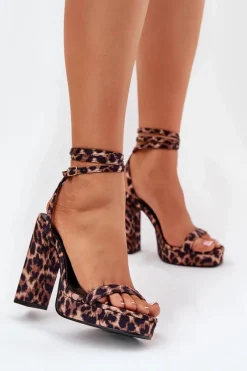 Sandały Na Słupku|Sandały Na Obcasie>Boto Sandały Damskie Na Słupku Z Paseczkiem Panterka Fevenne Brązowy