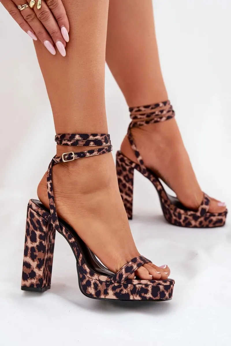 Sandały Na Słupku|Sandały Na Obcasie>Boto Sandały Damskie Na Słupku Z Paseczkiem Panterka Fevenne Brązowy