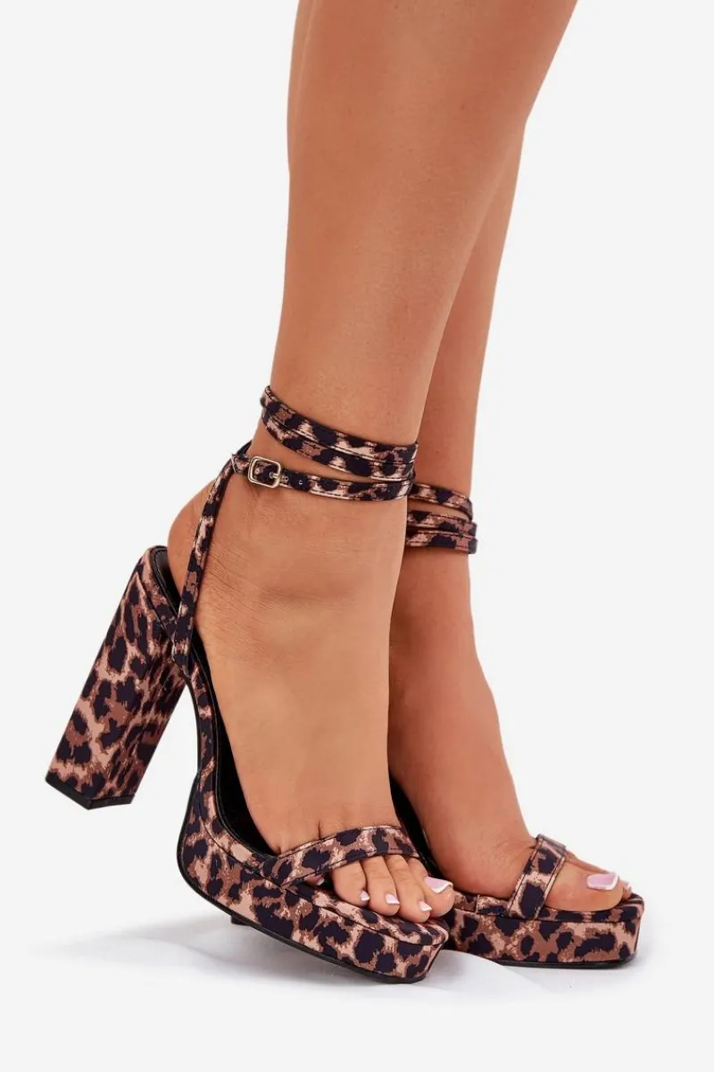 Sandały Na Słupku|Sandały Na Obcasie>Boto Sandały Damskie Na Słupku Z Paseczkiem Panterka Fevenne Brązowy