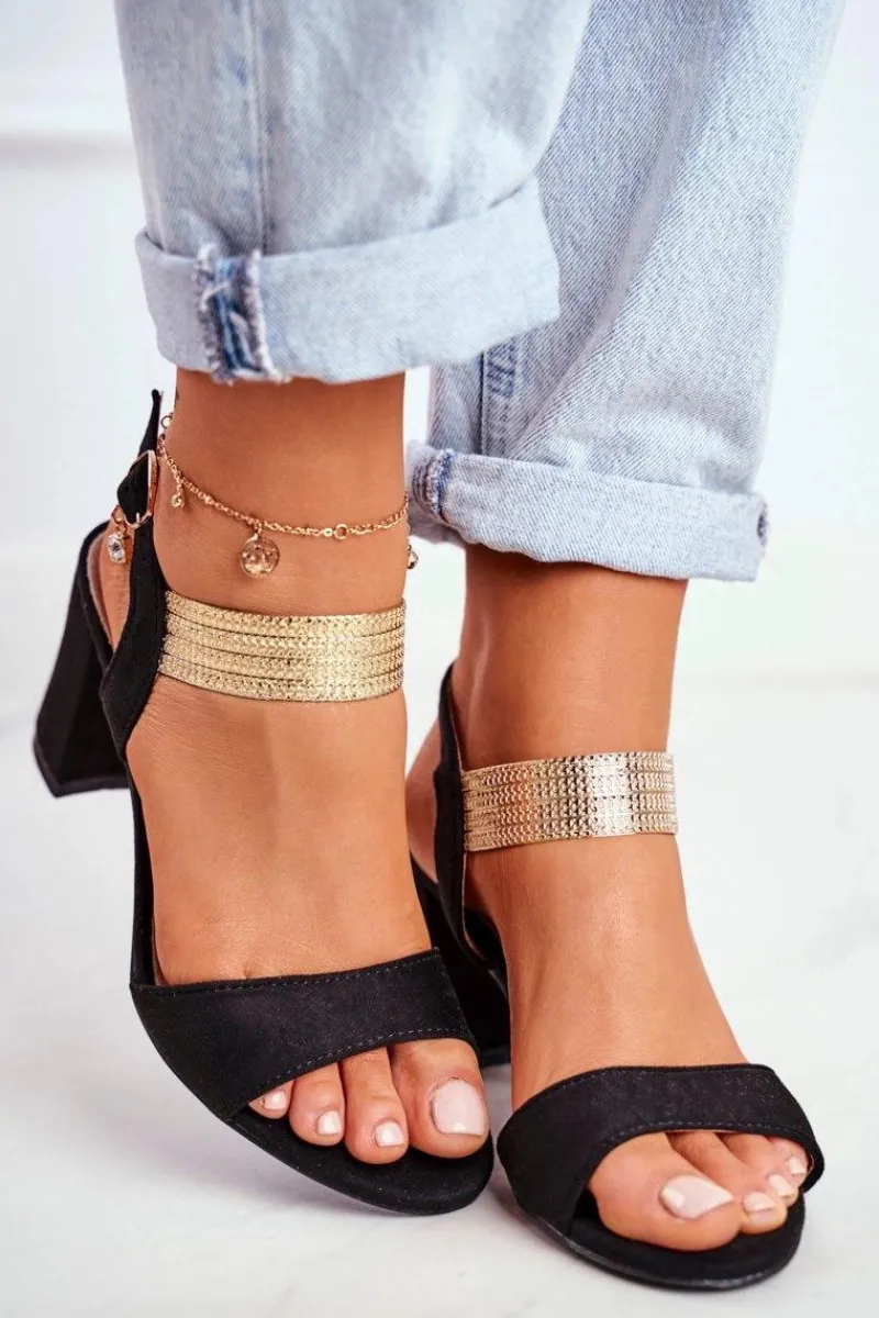 Sandały Na Słupku|Sandały Na Obcasie>Damskie buty S.Barski Sandały Damskie Na Słupku Zamszowe Czarne Enjoy Czarny