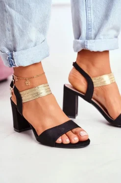 Sandały Na Słupku|Sandały Na Obcasie><noscript><img width=