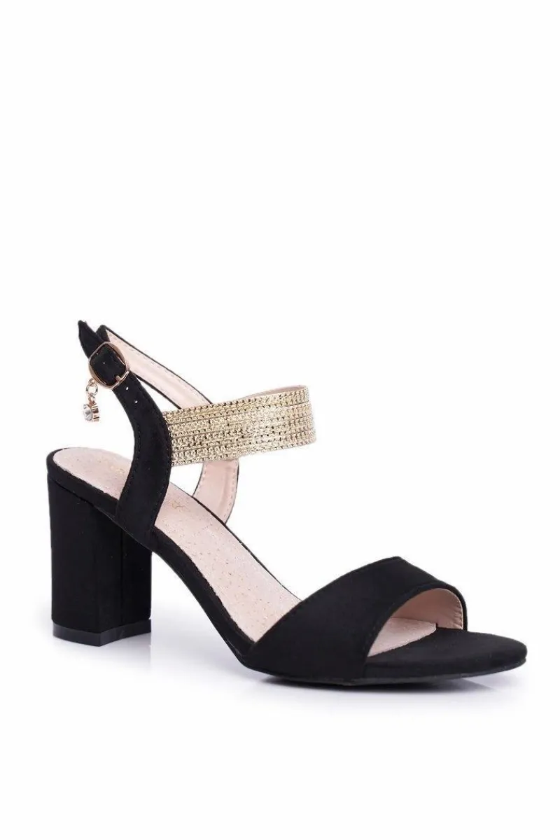 Sandały Na Słupku|Sandały Na Obcasie>Damskie buty S.Barski Sandały Damskie Na Słupku Zamszowe Czarne Enjoy Czarny