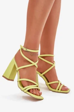 Sandały Damskie Na Słupku Z Paskami Limonkowe Ciarilora Damskie Sandały Na Słupku|Sandały Na Obcasie