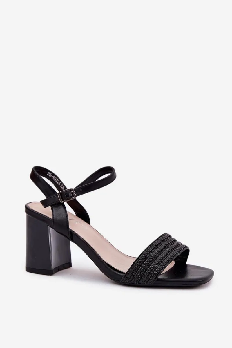 Outlet Sandały Damskie Na Słupku Z Cyrkoniami I Plecionką Vinceza 62228 Czarne Damskie Sandały Na Słupku|Sandały Na Obcasie