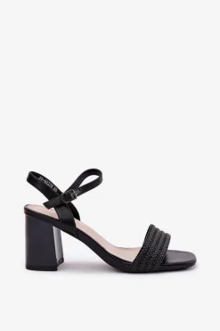 Outlet Sandały Damskie Na Słupku Z Cyrkoniami I Plecionką Vinceza 62228 Czarne Damskie Sandały Na Słupku|Sandały Na Obcasie