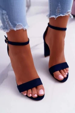 Clearance Boto Sandały Damskie Na Słupku Zamszowe Granatowy Anastasie