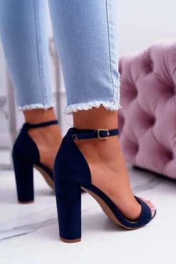 Clearance Boto Sandały Damskie Na Słupku Zamszowe Granatowy Anastasie