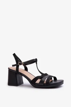 New Sandały Damskie Na Słupku Z Eko Skóry Czarne Lyana Damskie Sandały Na Słupku|Sandały Na Obcasie