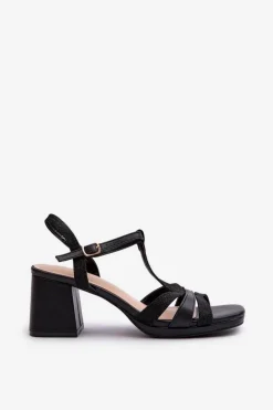 New Sandały Damskie Na Słupku Z Eko Skóry Czarne Lyana Damskie Sandały Na Słupku|Sandały Na Obcasie