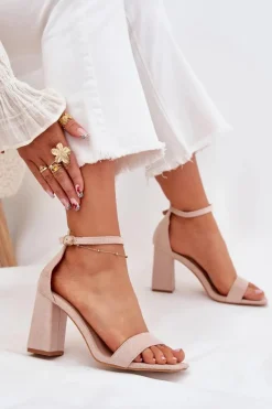 Best Boto Sandały Damskie Na Słupku Z Eko Zamszu Beżowe Elirae