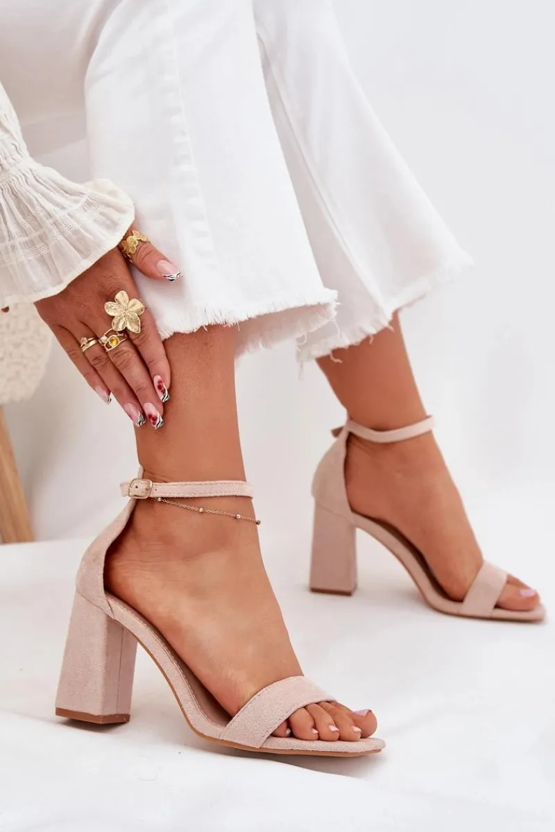 Best Boto Sandały Damskie Na Słupku Z Eko Zamszu Beżowe Elirae