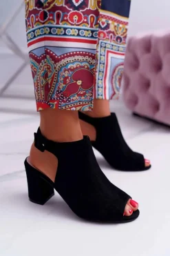 Sandały Na Obcasie>Boto Sandały Damskie Na Słupku Z Cholewką Peep Toe Czarne Esta