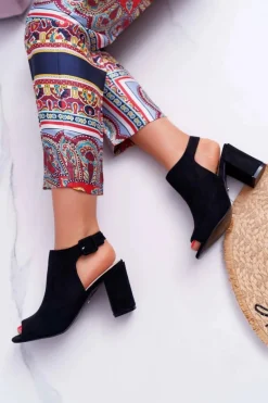 Sandały Na Obcasie>Boto Sandały Damskie Na Słupku Z Cholewką Peep Toe Czarne Esta