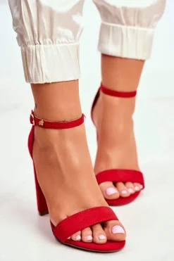 Sandały Na Obcasie>Boto Sandały Damskie Na Słupku Zamszowe Czerwone Anastasie