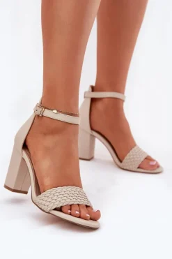 Sandały Na Słupku|Sandały Na Obcasie>Evento Sandały Damskie Na Słupku Z Plecionym Paskiem Beżowe Asdine Beżowy