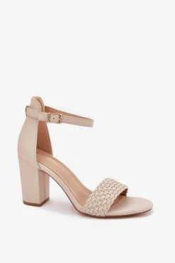 Sandały Na Słupku|Sandały Na Obcasie></noscript>Evento Sandały Damskie Na Słupku Z Plecionym Paskiem Beżowe Asdine Beżowy