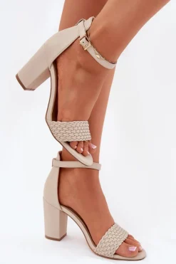Sandały Na Słupku|Sandały Na Obcasie></noscript>Evento Sandały Damskie Na Słupku Z Plecionym Paskiem Beżowe Asdine Beżowy