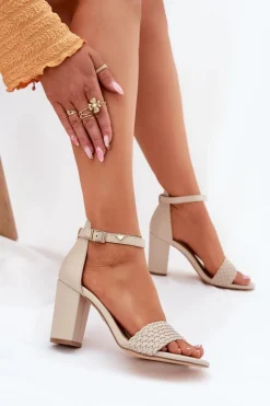 Sandały Na Słupku|Sandały Na Obcasie></noscript>Evento Sandały Damskie Na Słupku Z Plecionym Paskiem Beżowe Asdine Beżowy