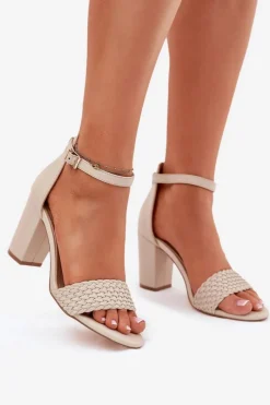 Sandały Na Słupku|Sandały Na Obcasie></noscript>Evento Sandały Damskie Na Słupku Z Plecionym Paskiem Beżowe Asdine Beżowy