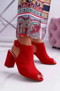 Sale Boto Sandały Damskie Na Słupku Z Cholewką Peep Toe Czerwone Esta