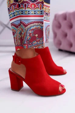Sale Boto Sandały Damskie Na Słupku Z Cholewką Peep Toe Czerwone Esta