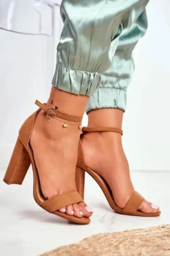 Sandały Na Słupku|Sandały Na Obcasie>Boto Sandały Damskie Na Słupku Zamszowe Camel Anastasie