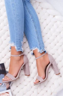 Sandały Na Obcasie>Boto Sandały Damskie Na Słupku Zamszowe Beżowe Anastasie