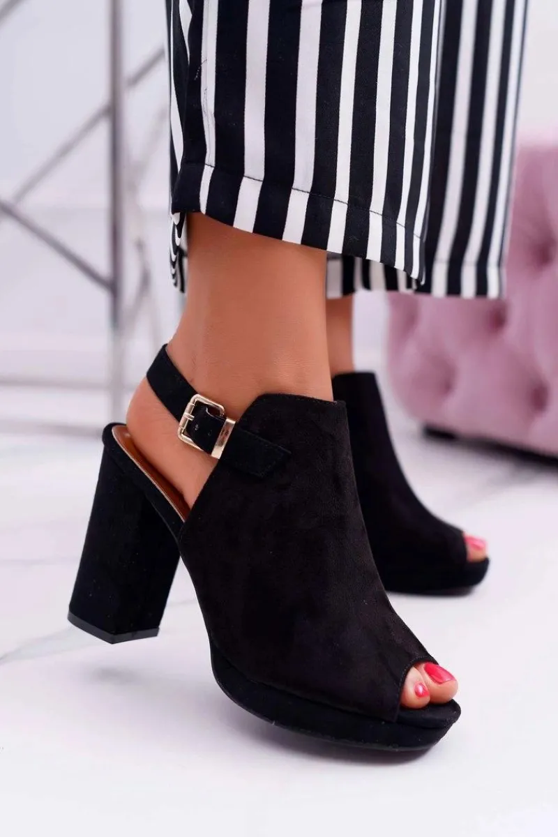 Best Boto Sandały Damskie Na Słupku Z Cholewką Odkryte Palce Czarne Montree