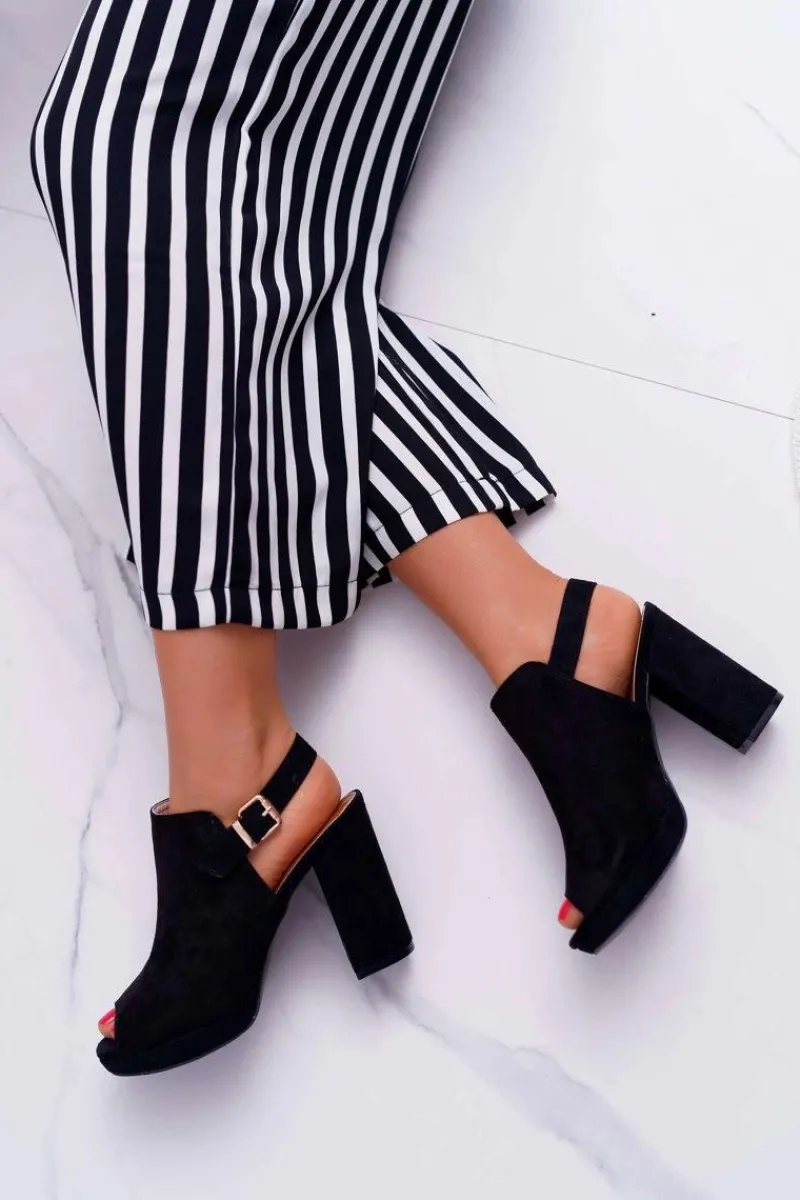 Best Boto Sandały Damskie Na Słupku Z Cholewką Odkryte Palce Czarne Montree