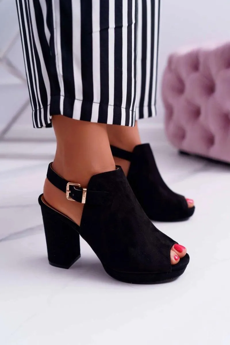 Best Boto Sandały Damskie Na Słupku Z Cholewką Odkryte Palce Czarne Montree