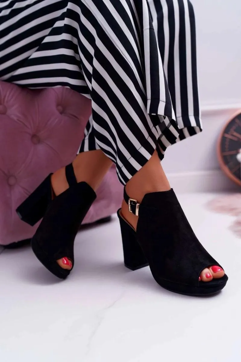 Best Boto Sandały Damskie Na Słupku Z Cholewką Odkryte Palce Czarne Montree