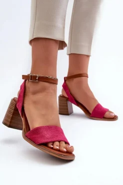 Online Sandały Damskie Na Słupku Z Eko Zamszu Fuksja Ronvia Damskie Sandały Na Słupku|Sandały Na Obcasie