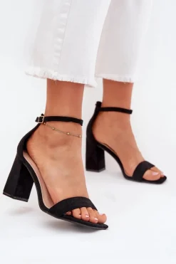 Outlet Sandały Damskie Na Słupku Z Eko Zamszu Czarne Elirae Damskie Sandały Na Obcasie|Sandały Na Słupku